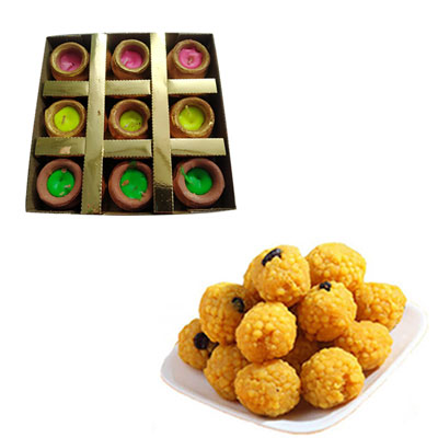 "Matki Diya 9pcs set, 500gms of Laddu (Express Delivery) - Click here to View more details about this Product